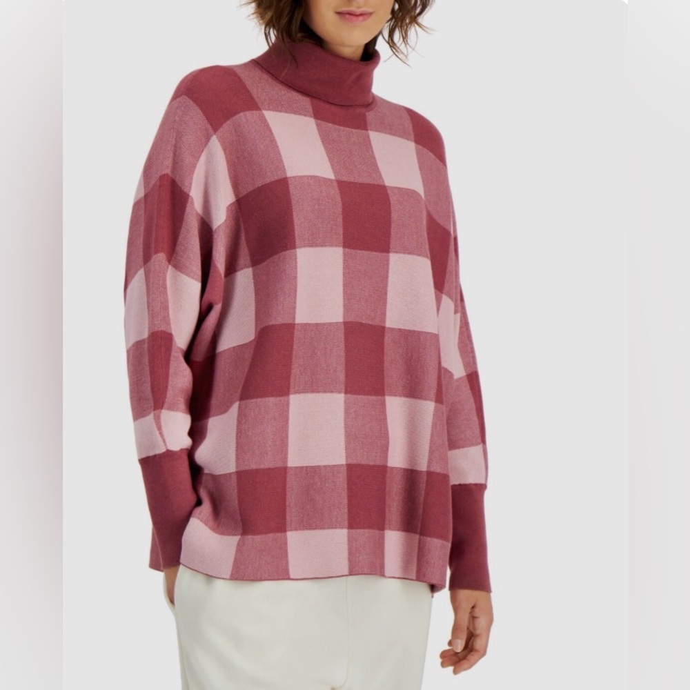 Alfani Turtleneck Sweater Pink Checkered/Gingham Pattern size small